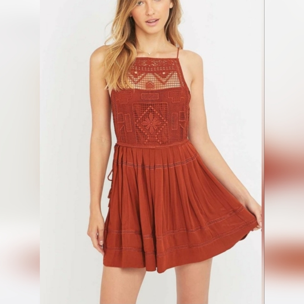 Free People Women's Sleeveless Crochet Dress- Rust